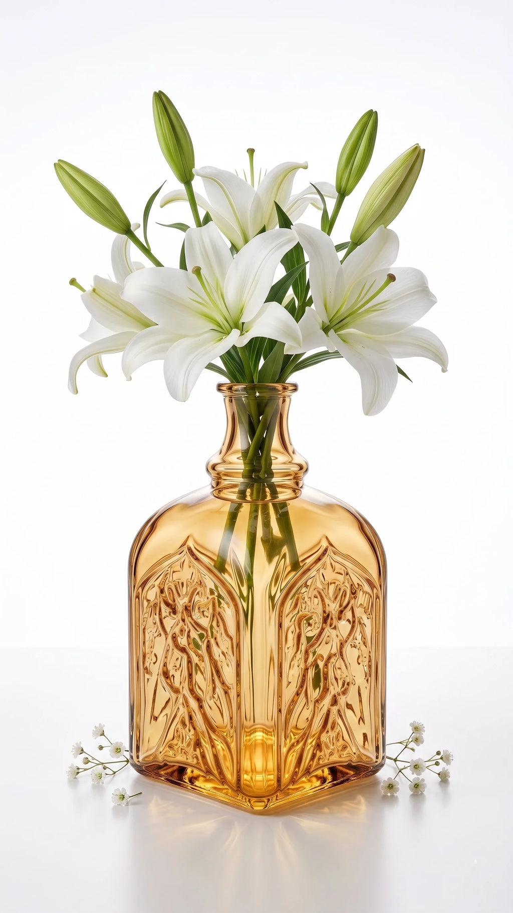 Jewel Gothic Embossed Glass Vase — Hand-Blown Glass from Firozabad, India — Tabletop View