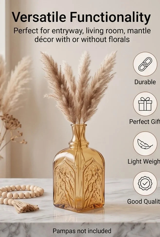 Jewel Gothic Embossed Glass Vase — Hand-Blown Glass from Firozabad, India — Wedding Décor Use