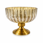 Mercury Gold Ribbed Glass Bowl | Antique Brass Metal Base | Artisan Luxury — Castle Crafts