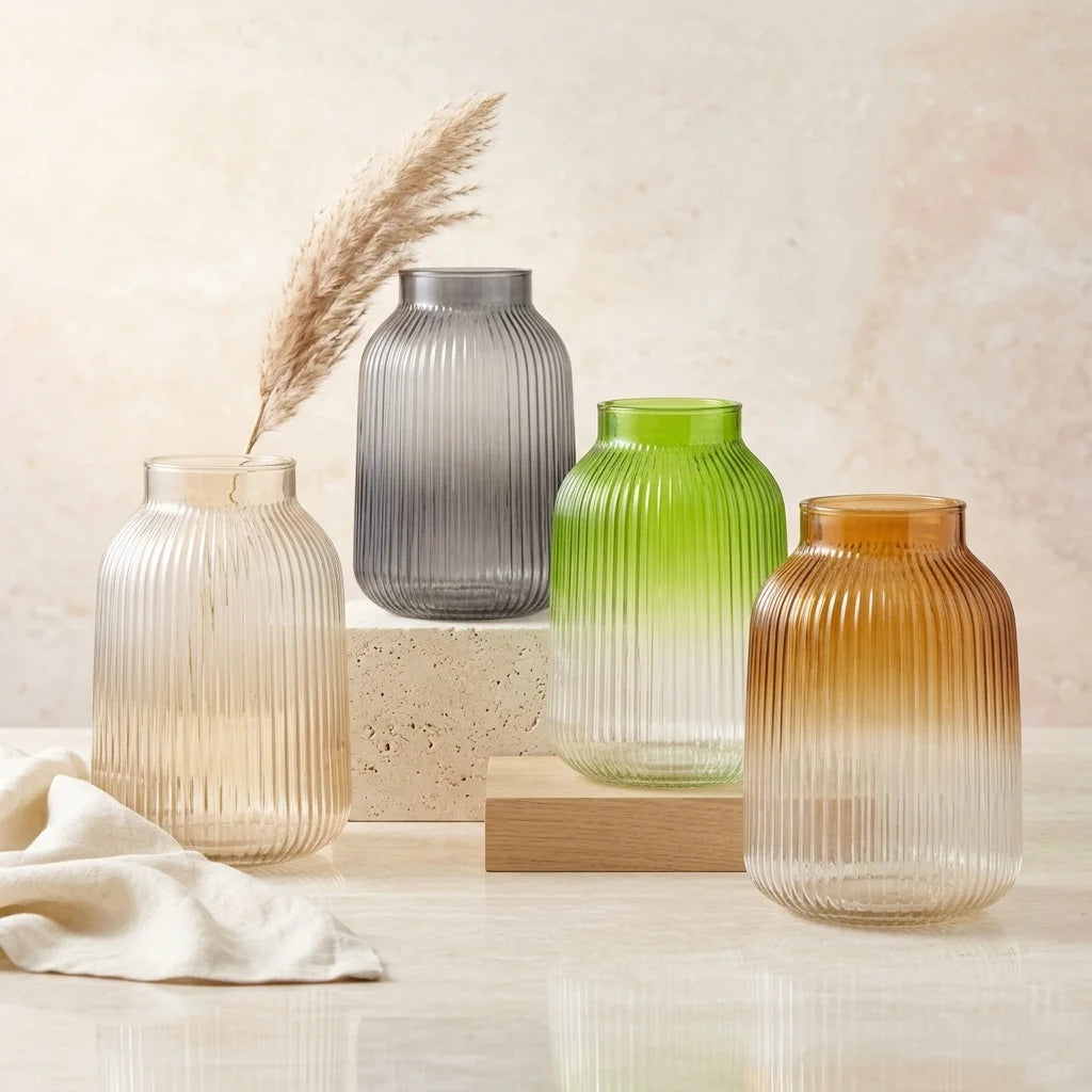 Dusk Ombré Ribbed Glass Vase — Hand-Blown Glass from Firozabad, India | Floral Arrangements & Home Styling