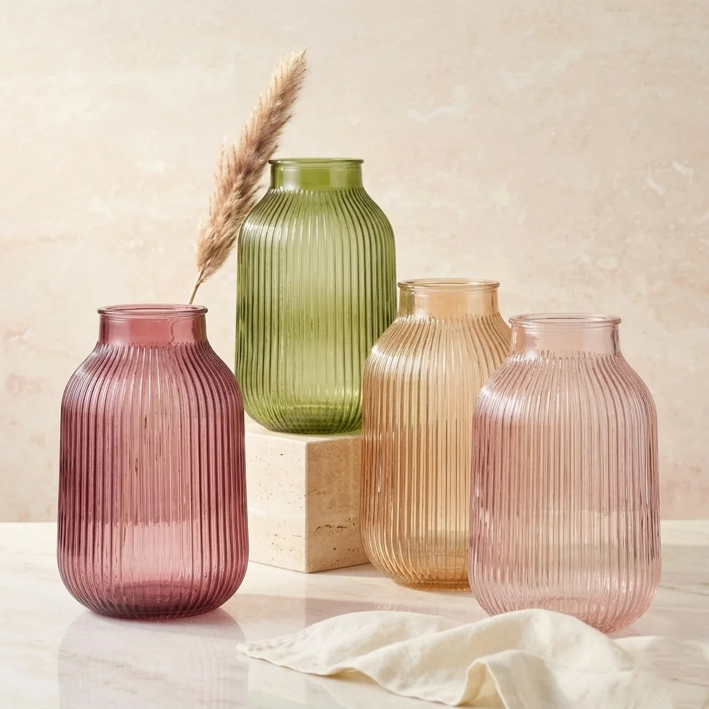 Terrace Jar Ribbed Glass Vase — Hand-Blown Glass from Firozabad, India | Floral Arrangements & Home Styling