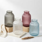 Breeze Jar Ribbed Glass Vase — Hand-Blown Glass from Firozabad, India — Side Angle View