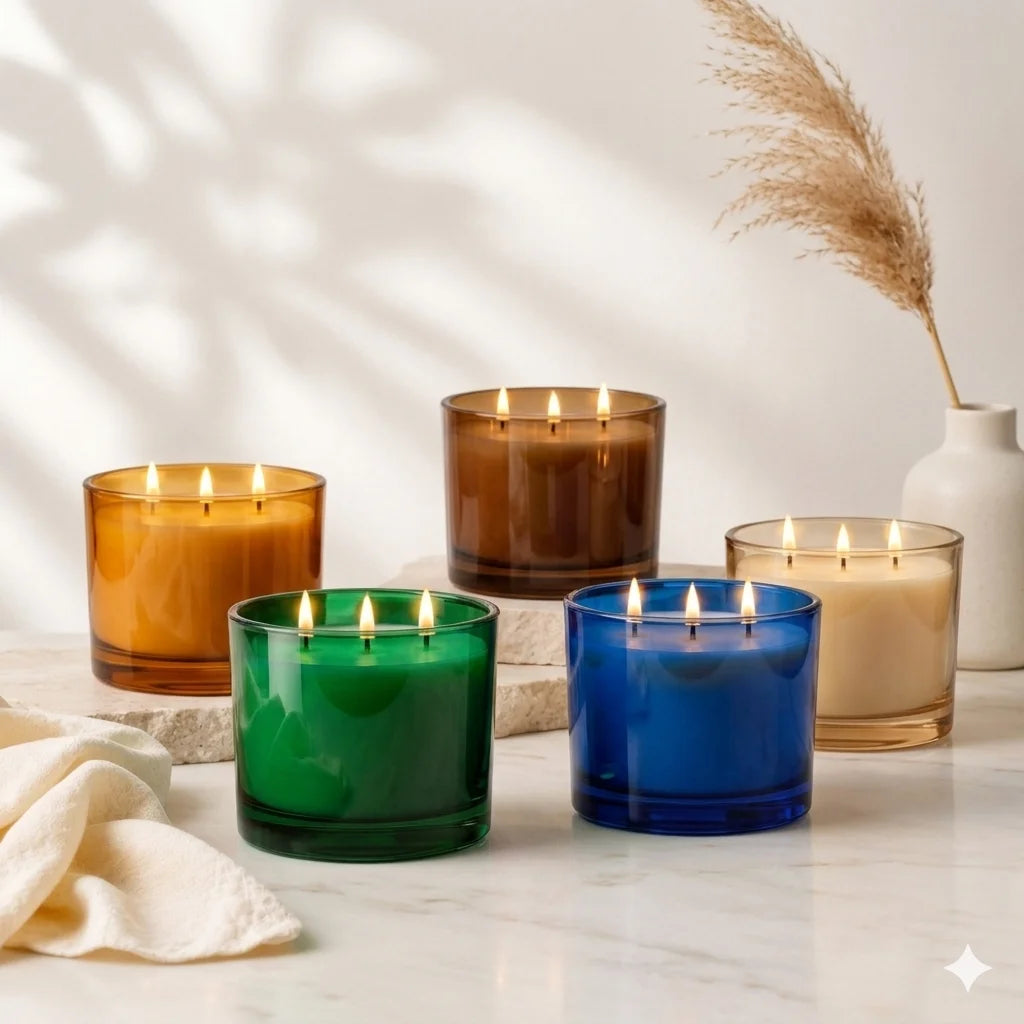 Rose 3-Wick Soy Wax Candle | Wide Coloured Glass | 55Hr Burn | 5 Shades — Castle Crafts