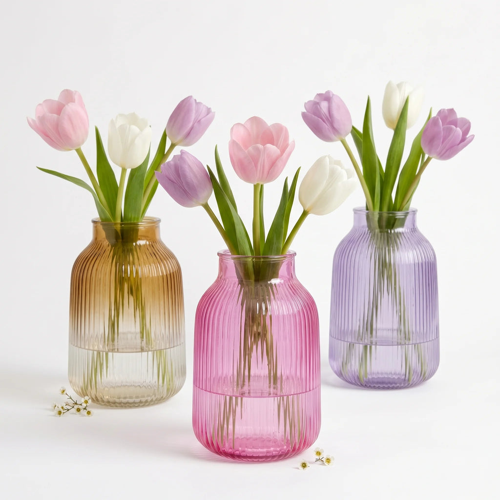 Petal Ombré Wide Glass Vase — Hand-Blown Glass from Firozabad, India | Floral Arrangements & Home Styling