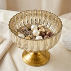 Mercury Gold Ribbed Glass Bowl | Antique Brass Metal Base | Artisan Luxury — Castle Crafts