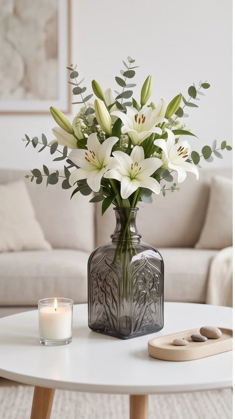Gothic Cathedral Embossed Glass Vase — Hand-Blown Glass from Firozabad, India — Tabletop View