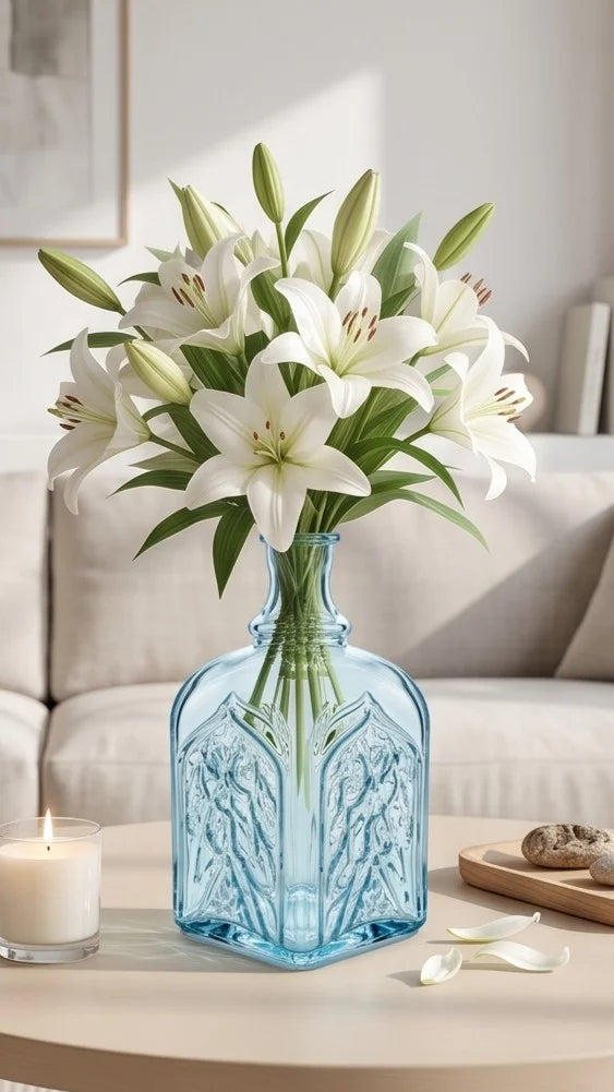 Gothic Cathedral Embossed Glass Vase — Hand-Blown Glass from Firozabad, India — Colour Variant