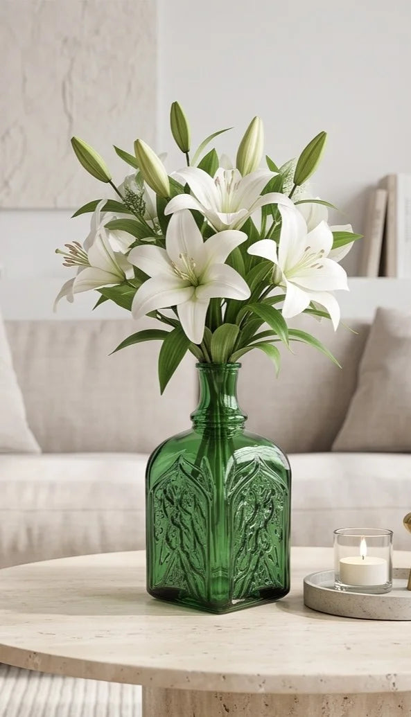 Jewel Gothic Embossed Glass Vase — Hand-Blown Glass from Firozabad, India — Colour Variant