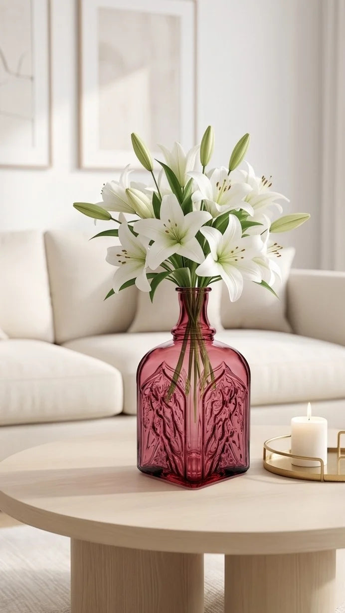 Jewel Gothic Embossed Glass Vase — Hand-Blown Glass from Firozabad, India — In a Living Space