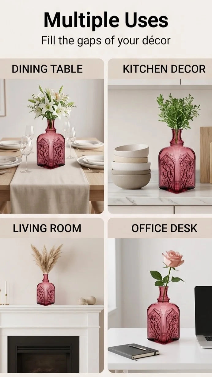 Jewel Gothic Embossed Glass Vase — Hand-Blown Glass from Firozabad, India — Multi-Angle Showcase