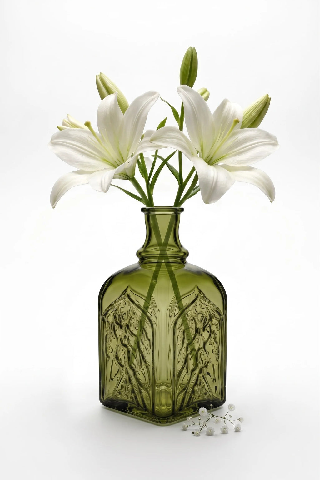 Jewel Gothic Embossed Glass Vase — Hand-Blown Glass from Firozabad, India — Premium Detail