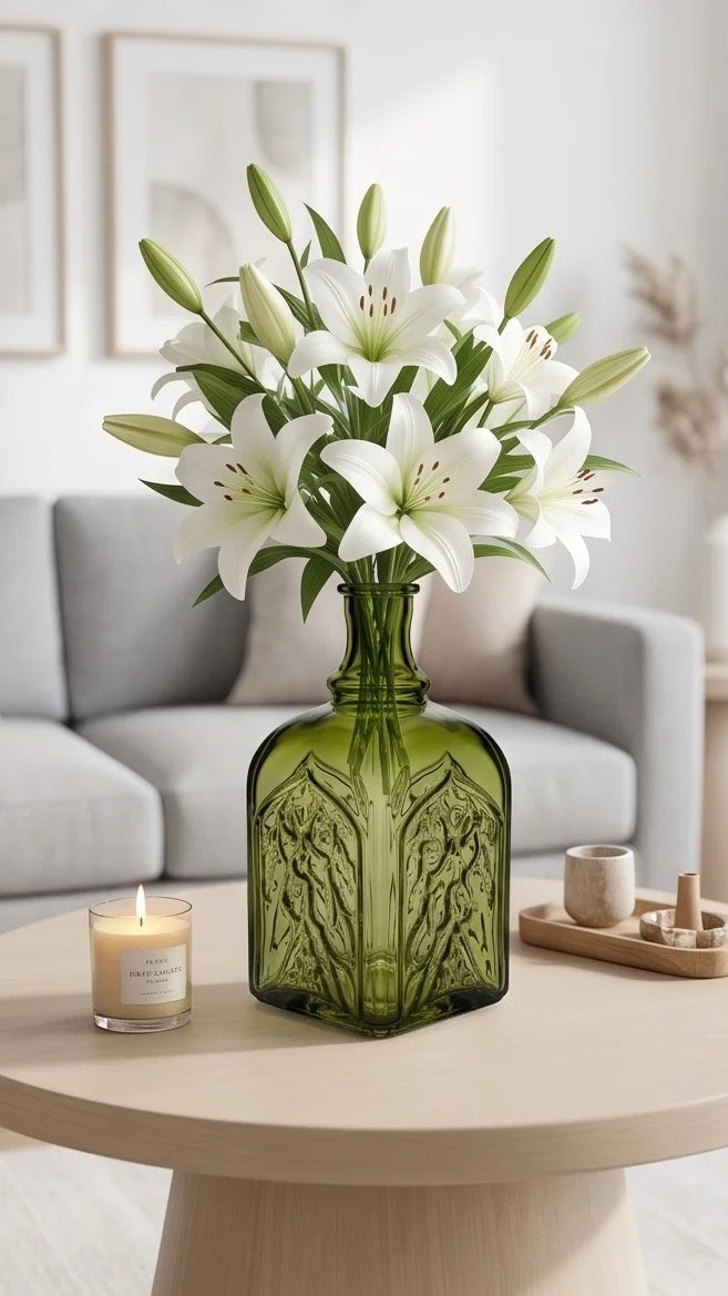 Jewel Gothic Embossed Glass Vase — Hand-Blown Glass from Firozabad, India — Curated Display