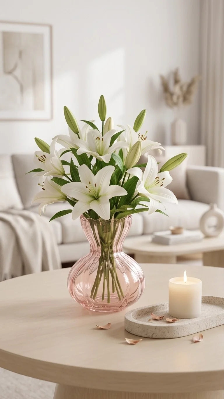 Pastel Ruffle Ribbed Glass Vase — Hand-Blown Glass from Firozabad, India — Festive Styling