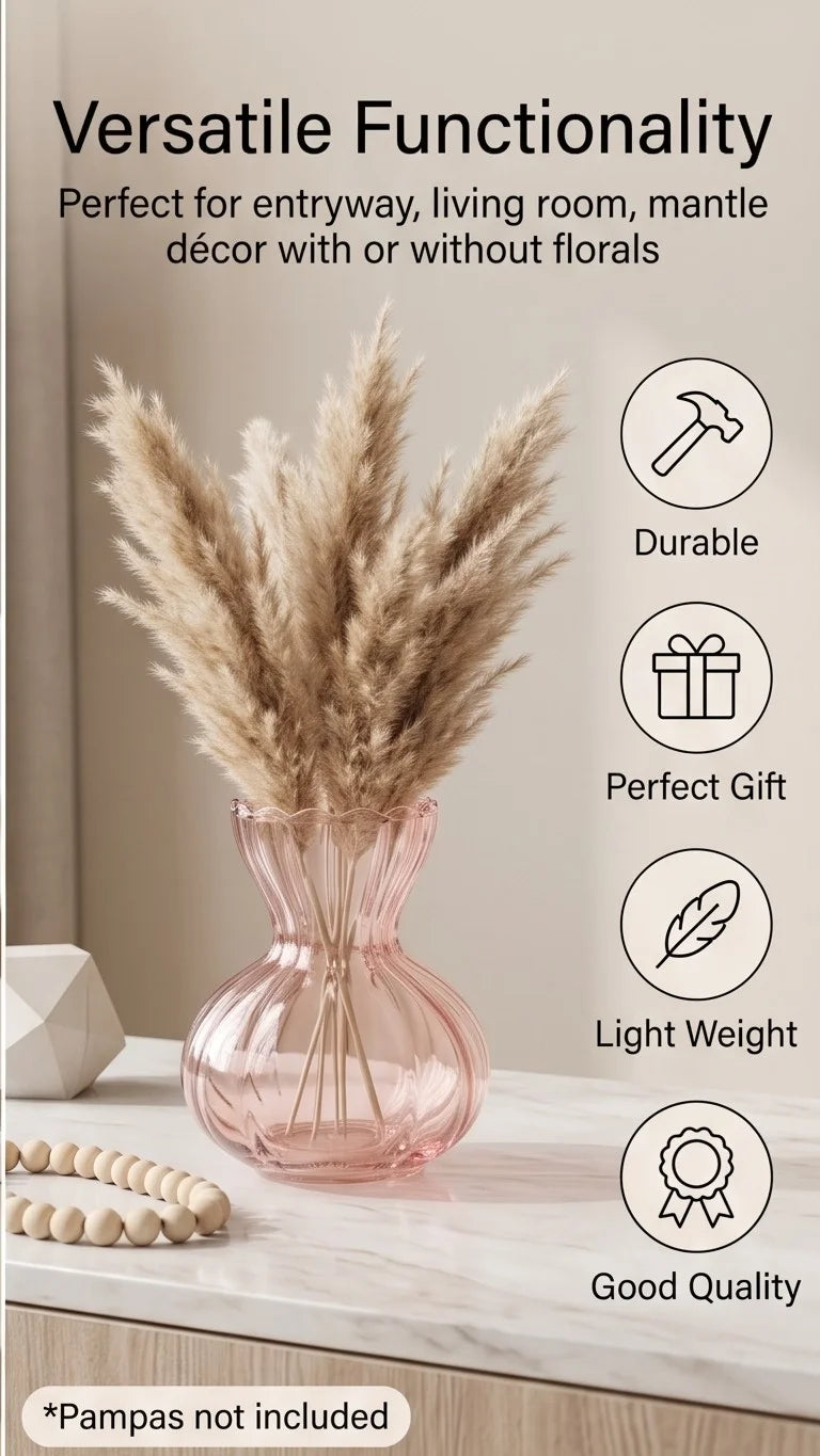 Pastel Ruffle Ribbed Glass Vase — Hand-Blown Glass from Firozabad, India — In a Living Space