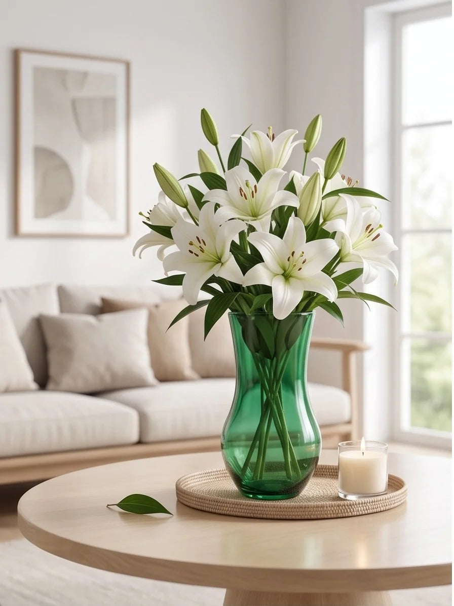 Curvy Bloom Smooth Glass Vase — Hand-Blown Glass from Firozabad, India — Tabletop View