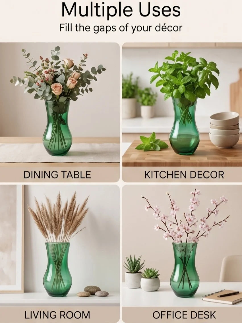 Curvy Bloom Smooth Glass Vase — Hand-Blown Glass from Firozabad, India — Wedding Décor Use