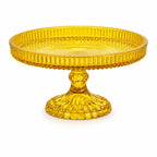 Honey Amber Crystal Glass Cake Stand | Sunburst Tray | Diamond Hobnail Pedestal — Castle Crafts