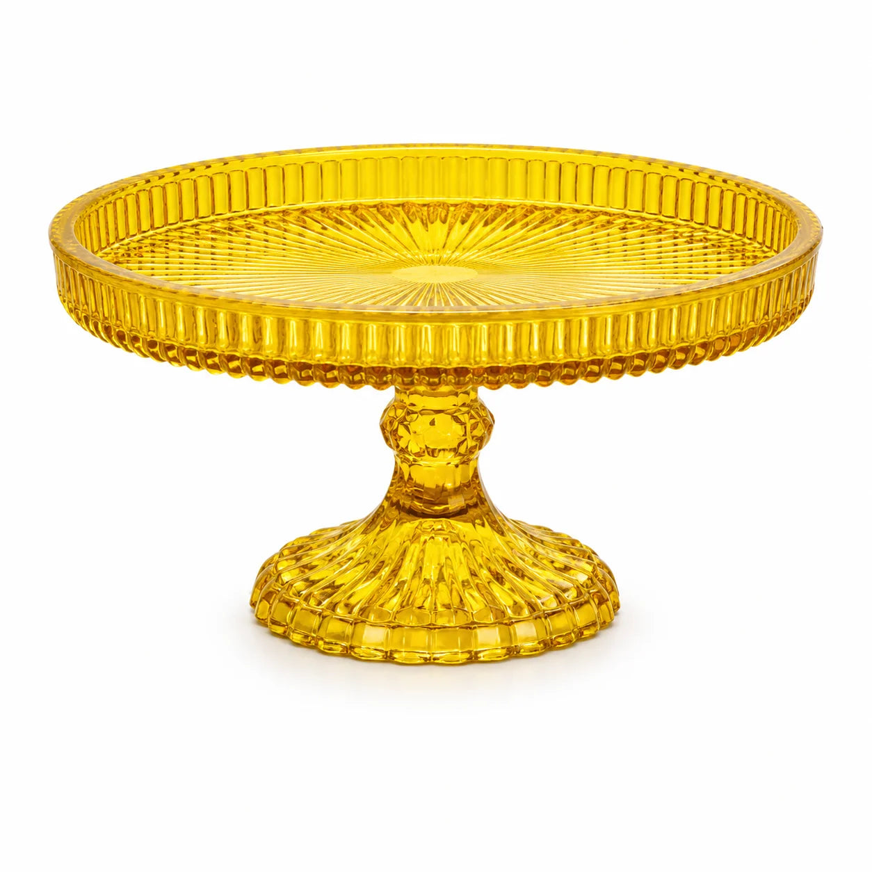 Honey Amber Crystal Glass Cake Stand | Sunburst Tray | Diamond Hobnail Pedestal — Castle Crafts