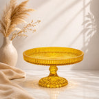 Honey Amber Crystal Glass Cake Stand | Sunburst Tray | Diamond Hobnail Pedestal — Castle Crafts