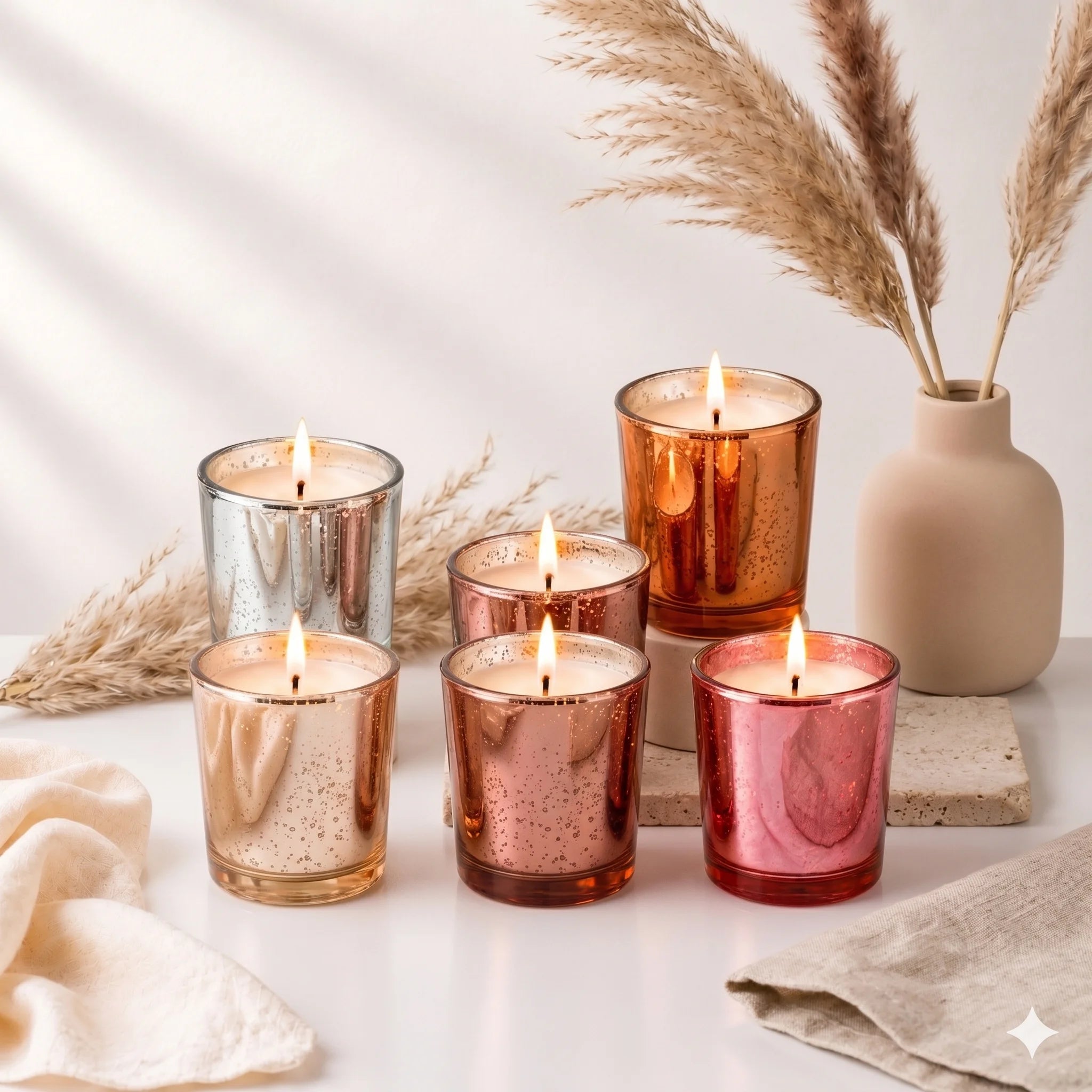 Jasmine Mercury Glass Mini Candle | 6 Metallic Shades | Pack of 2 & 6 — Castle Crafts