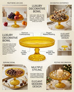 Honey Amber Crystal Glass Cake Stand | Sunburst Tray | Diamond Hobnail Pedestal — Castle Crafts