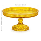 Honey Amber Crystal Glass Cake Stand | Sunburst Tray | Diamond Hobnail Pedestal — Castle Crafts