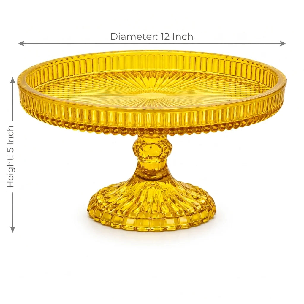 Honey Amber Crystal Glass Cake Stand | Sunburst Tray | Diamond Hobnail Pedestal — Castle Crafts