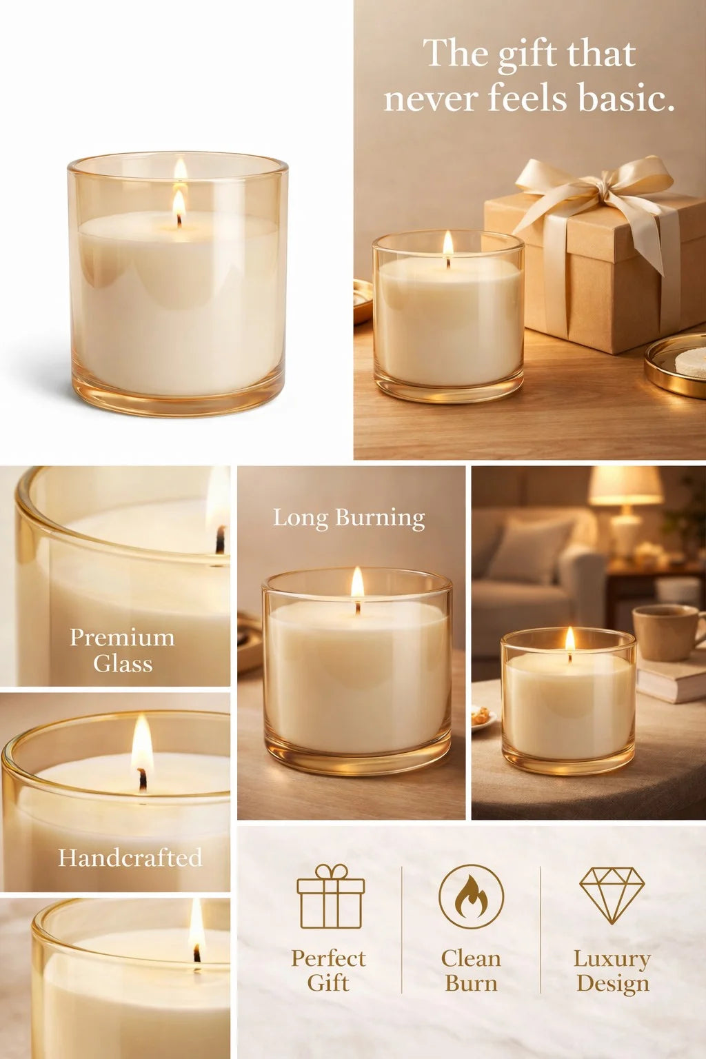 Vanilla Smooth Coloured Glass Soy Wax Candle — Hand-Blown Glass from Firozabad, India — Gifting Presentation