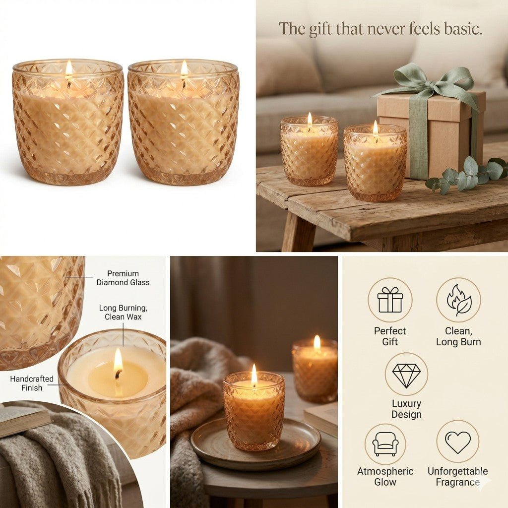 Diamond Glass Scented Candle Gift Set (Pack of 2)