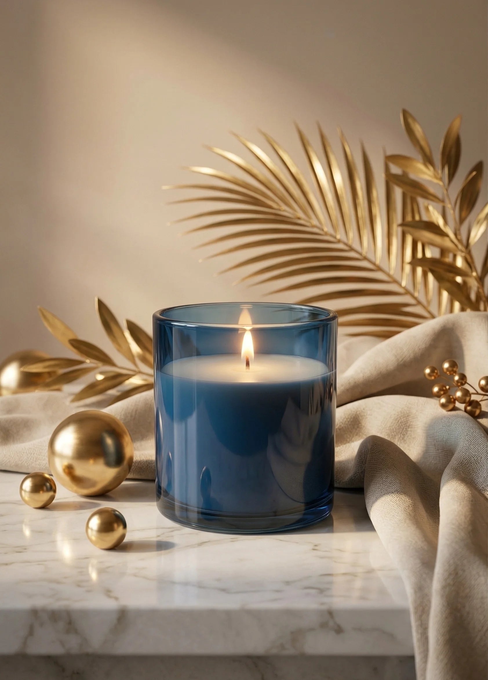 Vanilla Smooth Coloured Glass Soy Wax Candle — Hand-Blown Glass from Firozabad, India — Texture & Craftsmanship