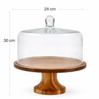 Hand-Blown Glass Dome with Natural Acacia Wood Pedestal Stand | Gifting — Castle Crafts