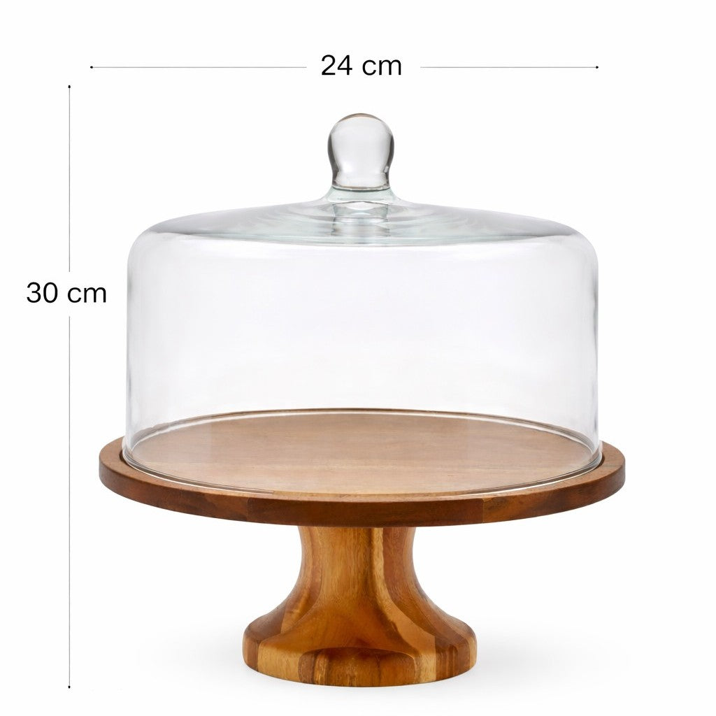 Hand-Blown Glass Dome with Natural Acacia Wood Pedestal Stand | Gifting — Castle Crafts