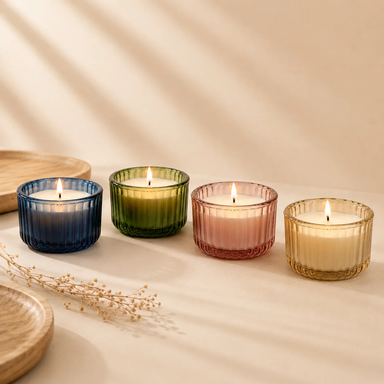 Oud Wide Ribbed Bowl Glass Soy Wax Candle | Pack of 2 — Hand-Blown Glass from Firozabad, India | Home Décor, Gifting & Aro...
