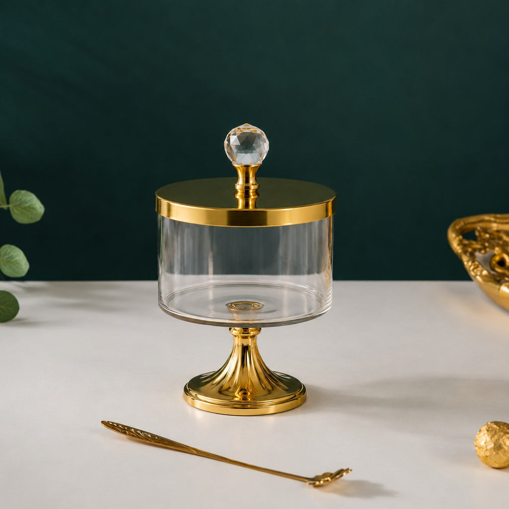 Glass Pedestal Drum Jar — Castle Crafts