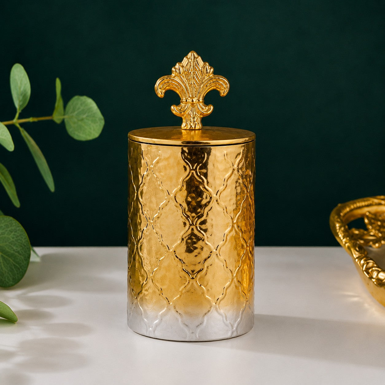 Gold Ombré Ceramic Jar | Fleur-de-Lis Lid | 3 Sizes — Castle Crafts