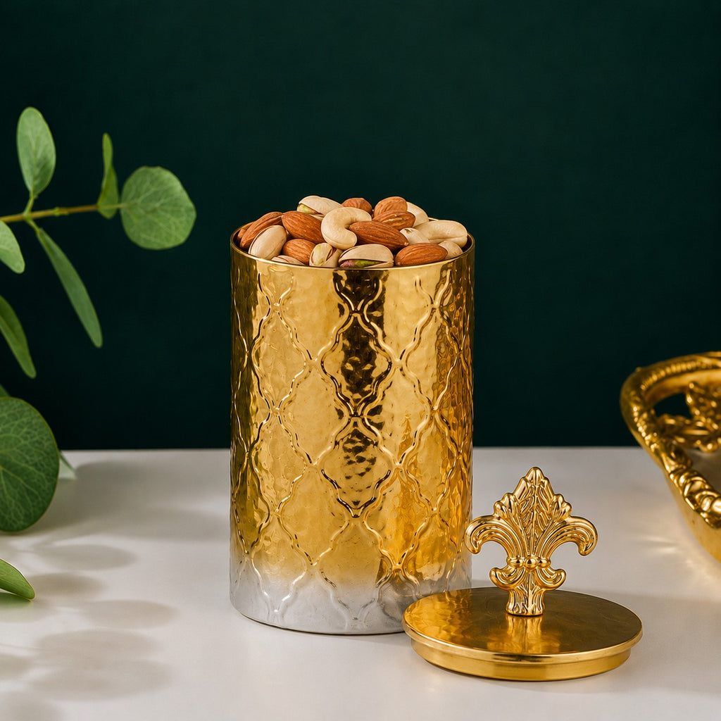 Gold Ombré Ceramic Jar | Fleur-de-Lis Lid | 3 Sizes — Castle Crafts