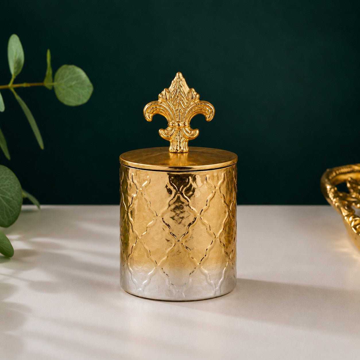 Gold Ombré Ceramic Jar | Fleur-de-Lis Lid | 3 Sizes — Castle Crafts