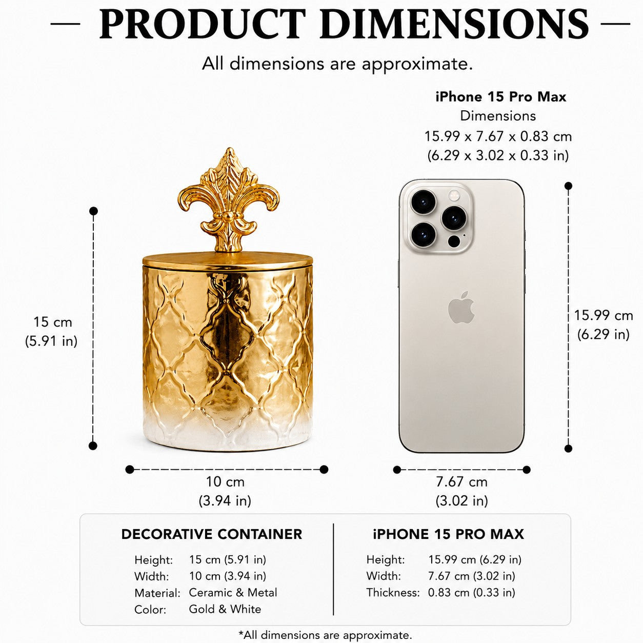 Gold Ombré Ceramic Jar | Fleur-de-Lis Lid | 3 Sizes — Castle Crafts