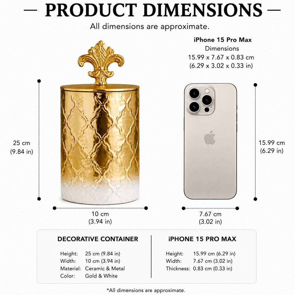 Gold Ombré Ceramic Jar | Fleur-de-Lis Lid | 3 Sizes — Castle Crafts