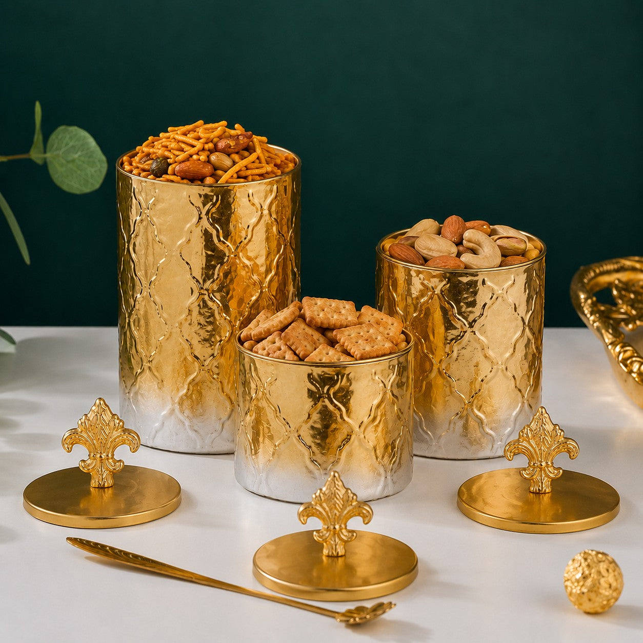 Gold Ombré Ceramic Jar | Fleur-de-Lis Lid | 3 Sizes — Castle Crafts
