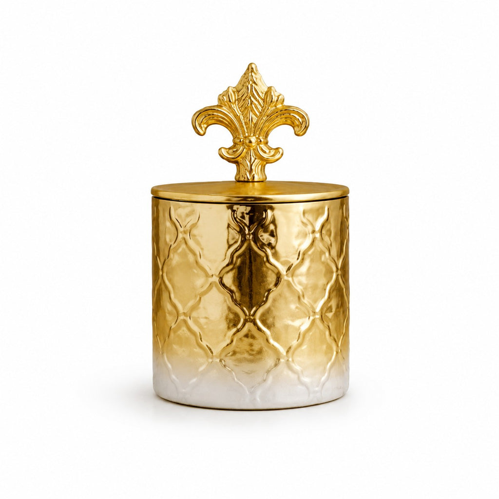 Gold Ombré Ceramic Jar | Fleur-de-Lis Lid | 3 Sizes — Castle Crafts