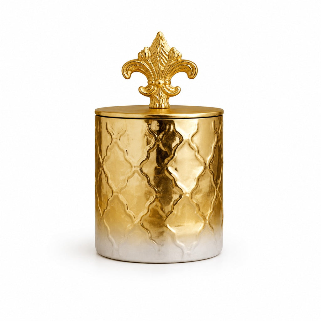 Gold Ombré Ceramic Jar | Fleur-de-Lis Lid | 3 Sizes — Castle Crafts