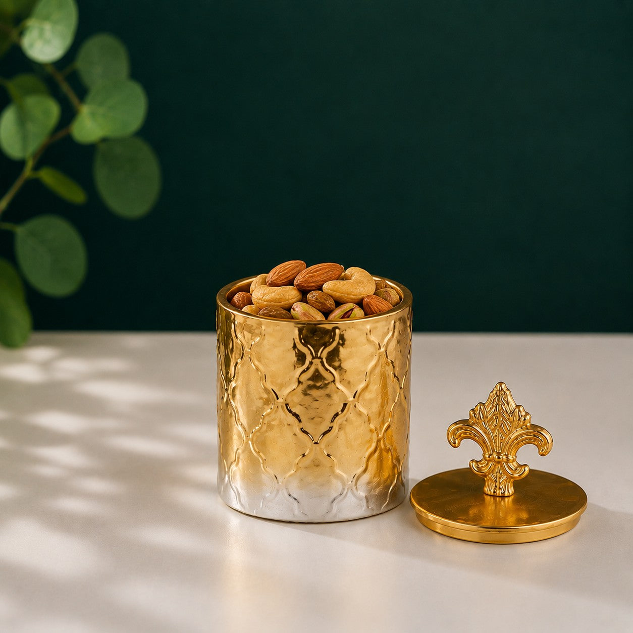 Gold Ombré Ceramic Jar | Fleur-de-Lis Lid | 3 Sizes — Castle Crafts