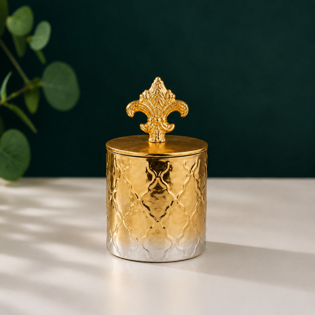Gold Ombré Ceramic Jar | Fleur-de-Lis Lid | 3 Sizes — Castle Crafts