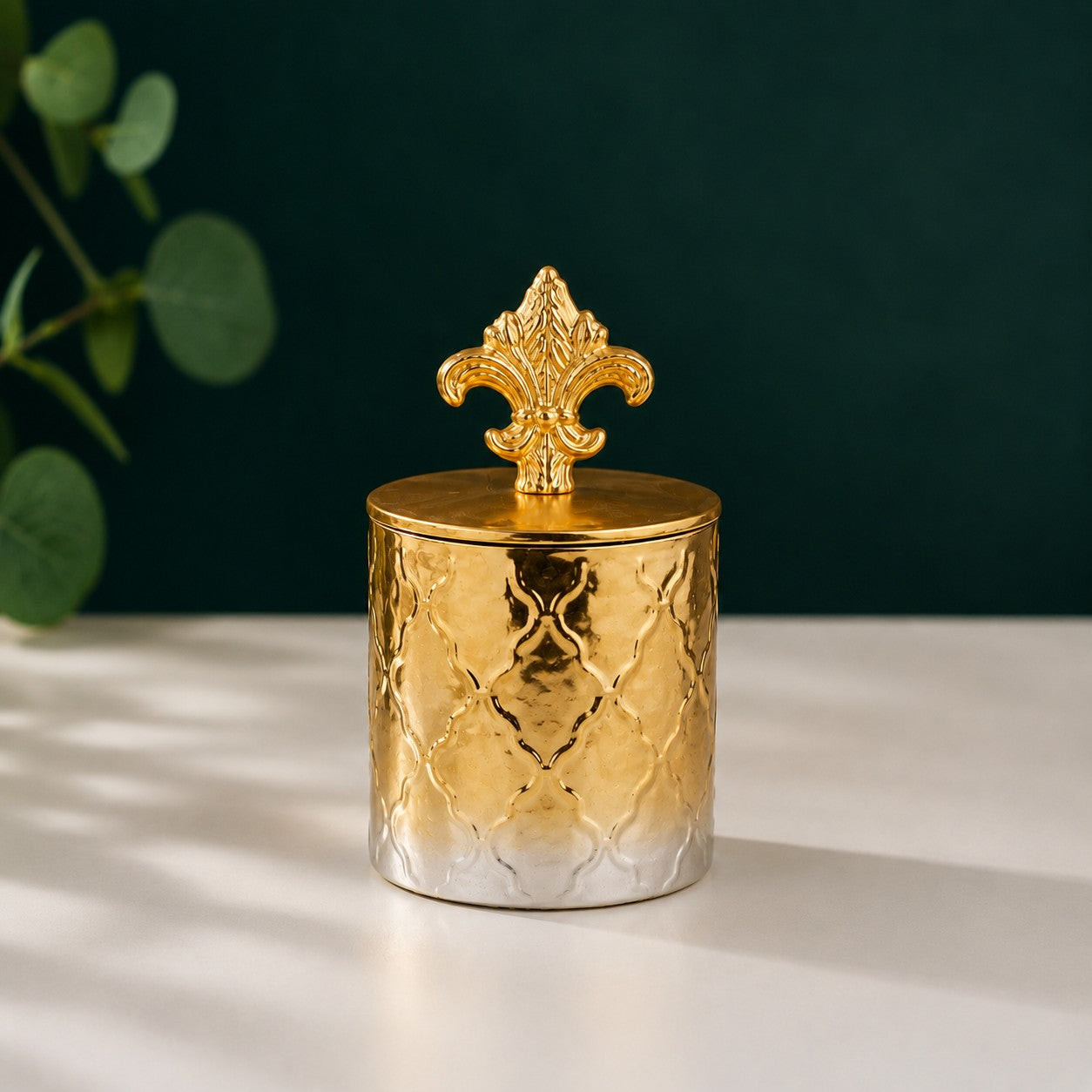 Gold Ombré Ceramic Jar | Fleur-de-Lis Lid | 3 Sizes — Castle Crafts