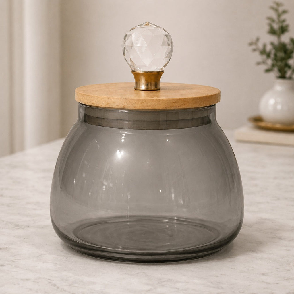 Bulbous Glass Jar | Wood & Crystal Lid — Castle Crafts