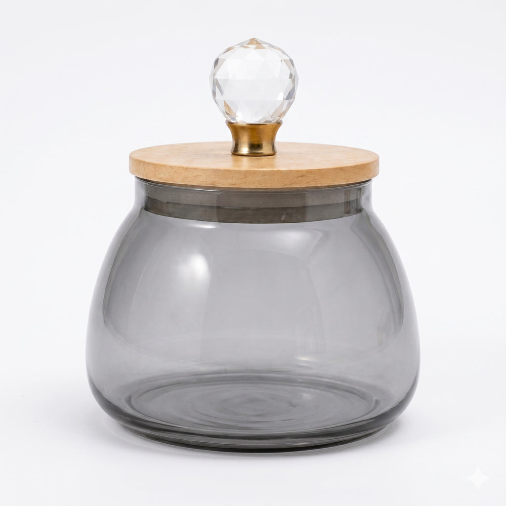 Bulbous Glass Jar | Wood & Crystal Lid — Castle Crafts