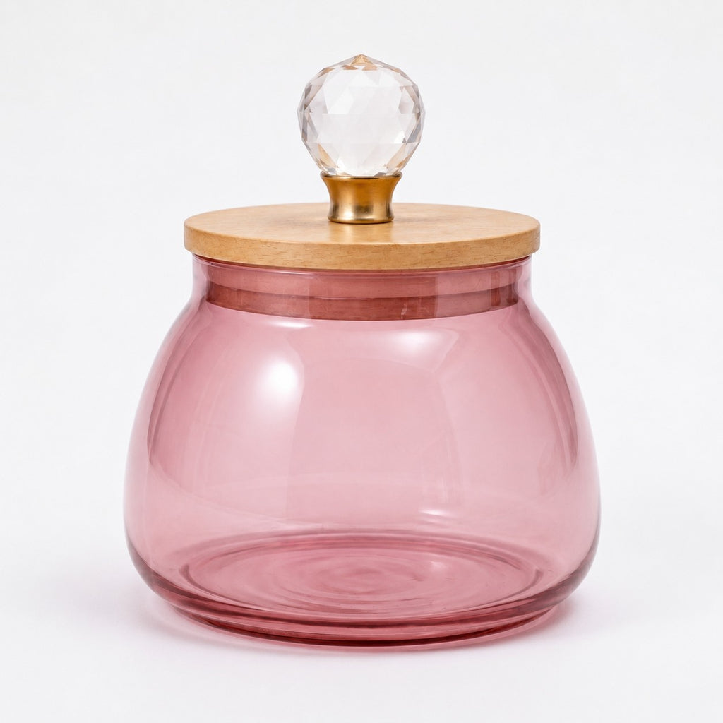 Bulbous Glass Jar | Wood & Crystal Lid — Castle Crafts