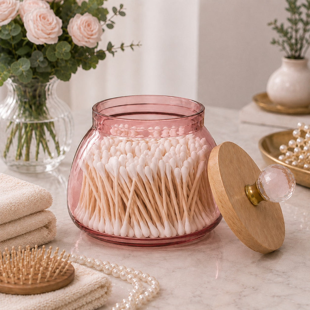 Bulbous Glass Jar | Wood & Crystal Lid — Castle Crafts
