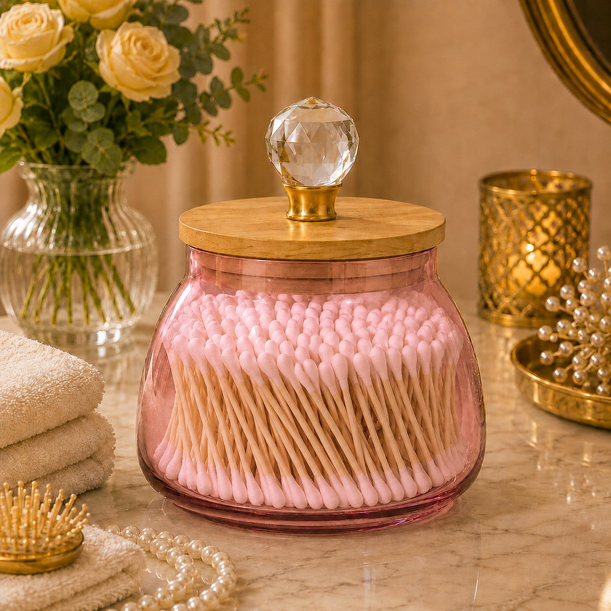 Bulbous Glass Jar | Wood & Crystal Lid — Castle Crafts